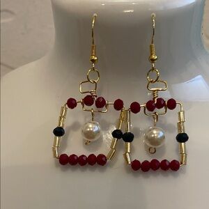 Elegant Gold and Red Beaded Earrings